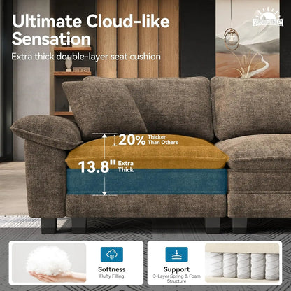 L Shaped Modular Cloud Couch, 123.6'' Comfy Chenille Sectional Sofa with Wider Armrest and Ottoman