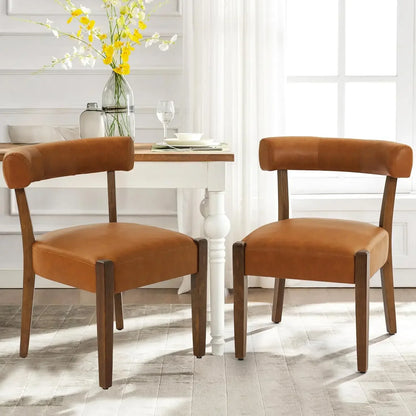 Century Modern Faux Leather Dining Chairs Low Back Wooden Upholstered Kitchen & Dining Room