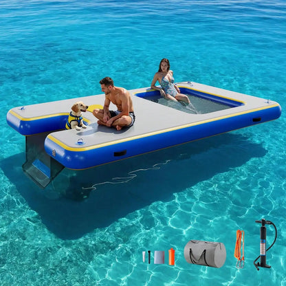 Non Slip Inflatable Air Dock Platform, Floating Island Raft With Rope Ladder, 6FT 7FT 8FT 10FT 12FT