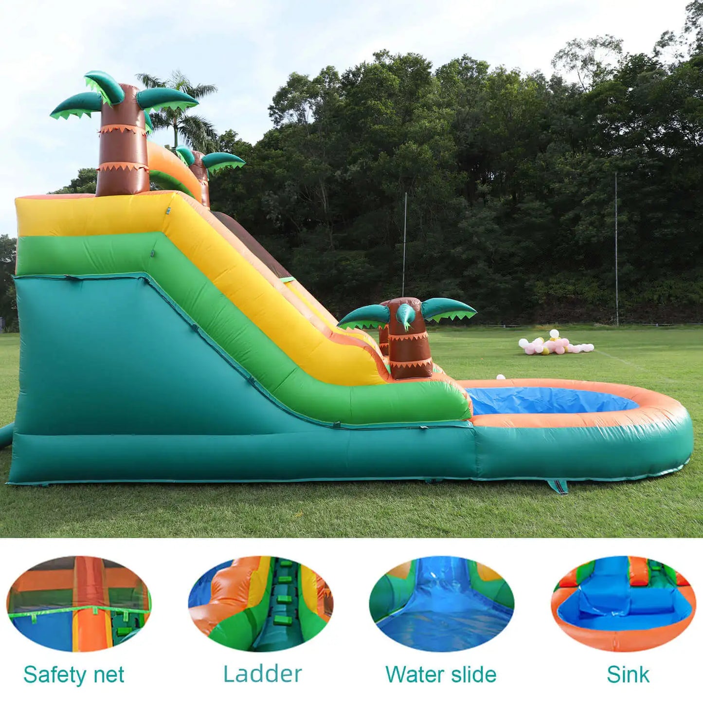Inflatable pool Inflatable Summer Outdoor  Air Bounce Water amusement Play, Water Double Slide Bubble Ball