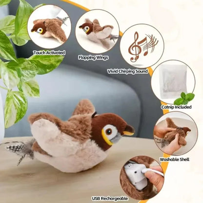 Pet Toy cat Plush toy emulates the sound bird to amuse the cat elastic rope