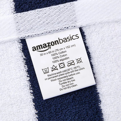 2PCS 100% Cotton Cabana Stripe Beach Towels – 30x60", Soft & Absorbent (Navy Blue)