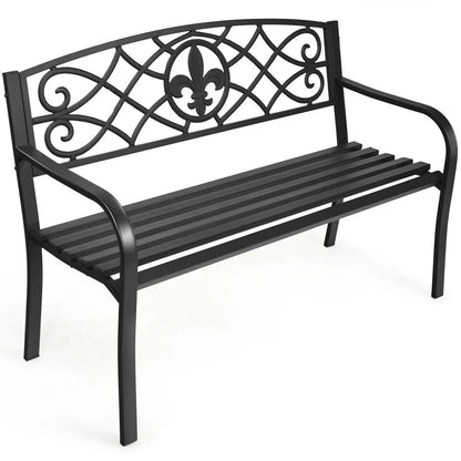 Garden Bench Loveseat Outdoor Garden Park w/ Steel Frame Backrest