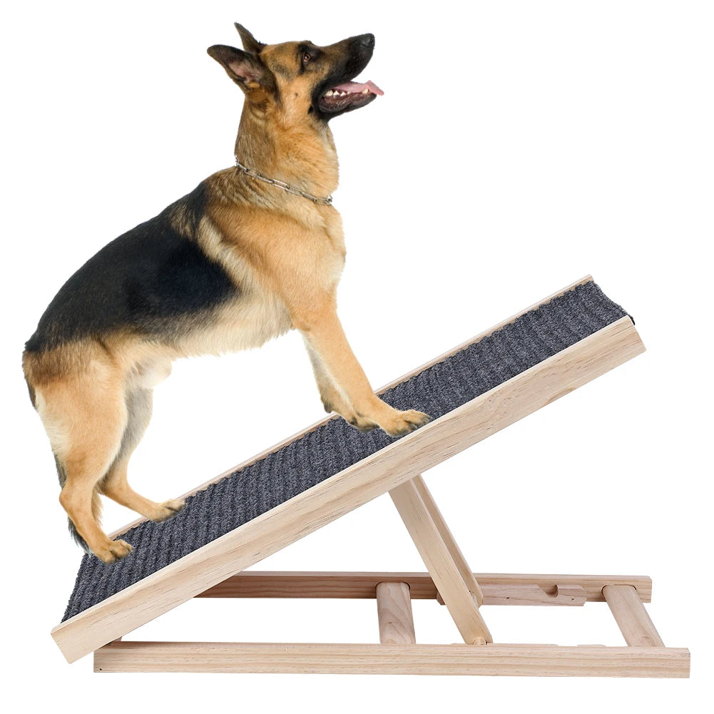 Dog Ramp Pet Wooden Ramp with Adjustable Height Folding Portable Ramp with Anti-Skid and Wear-Resistant