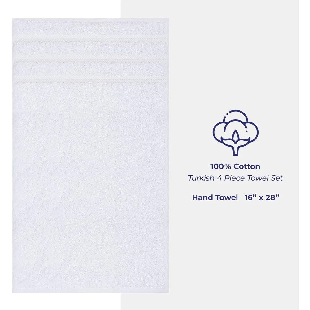 Soft and luxurious bathroom towels, 100% Turkish cotton, four-piece set, suitable for kitchen and bathroom, white.