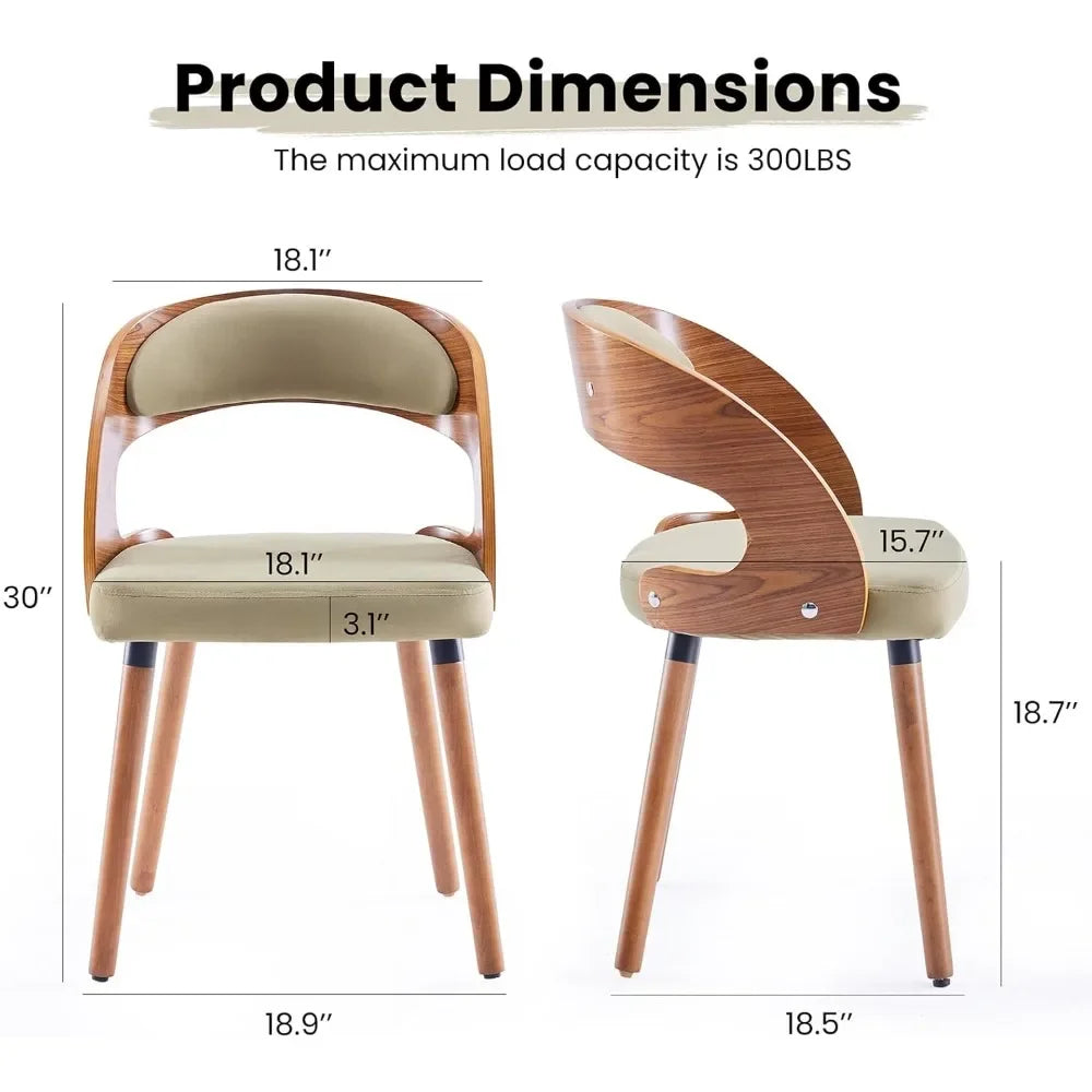 Modern Wood Dining Chairs Set of 4 Upholstered with Curved Backrest for Kitchen Dining Room Living Room