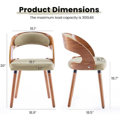 Modern Wood Dining Chairs Set of 4 Upholstered with Curved Backrest for Kitchen Dining Room Living Room