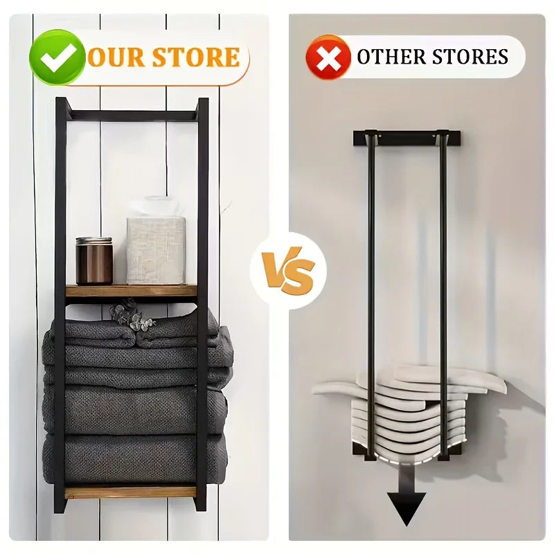 2-layer carbon steel wall-mounted towel rack, French country style bathroom storage rack
