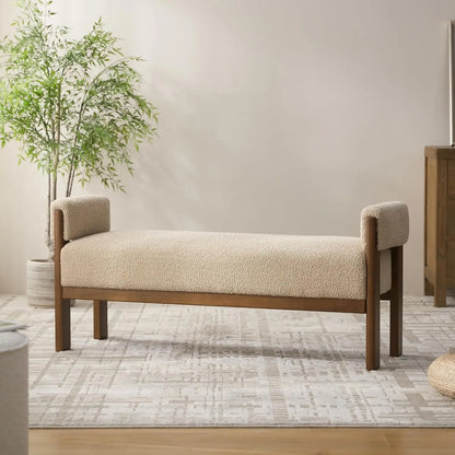 51.8” Modern Upholstered Bedroom Bench Indoor Bench with Arms, Entryway Bench with Solid Wood Frame