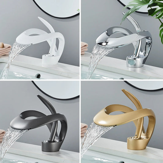 Rozin Luxury Black Basin Faucet Grey Bathroom Waterfall Mixer Tap Brass Deck Mount