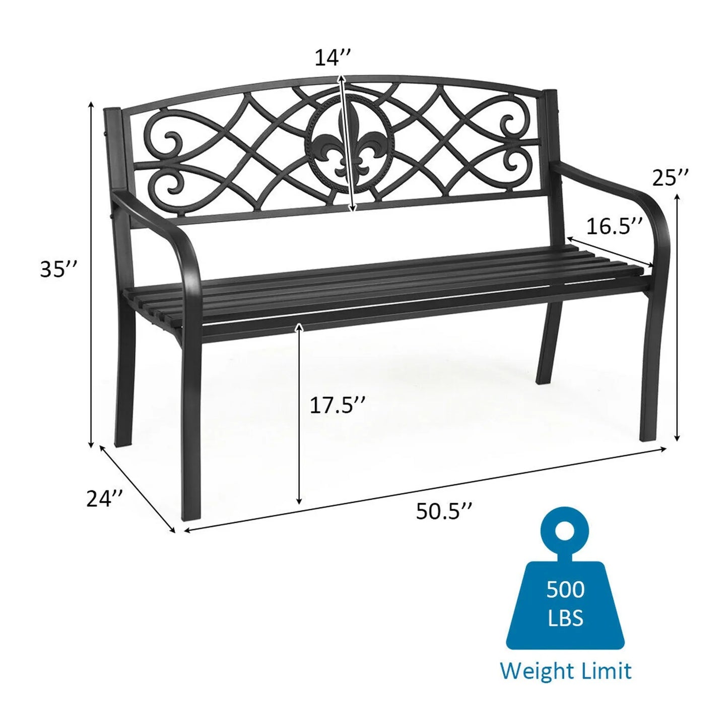 Garden Bench Loveseat Outdoor Garden Park w/ Steel Frame Backrest