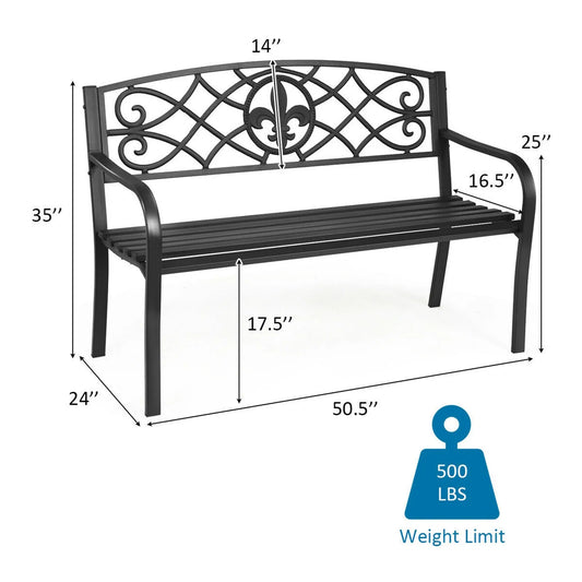 Garden Bench Loveseat Outdoor Garden Park w/ Steel Frame Backrest