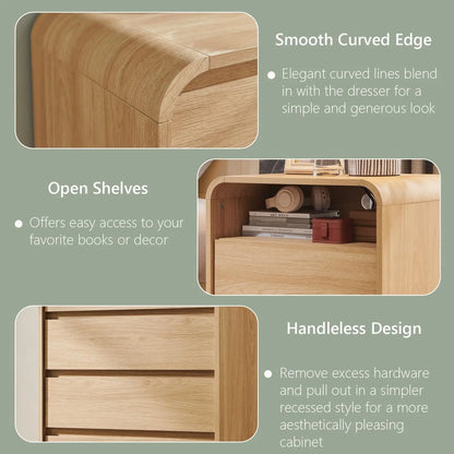 25" Tall Modern Nightstand 23.6'' Wide Wood Bedside Table w/2 Storage Drawers, Charging Station