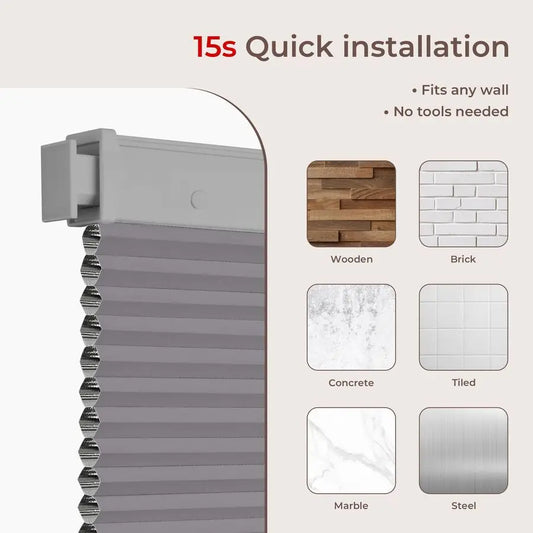 No Drill Blinds for Windows Blackout Cordless Cellular Shades Honeycomb Blinds Pull Down, Free Stop Easy Install