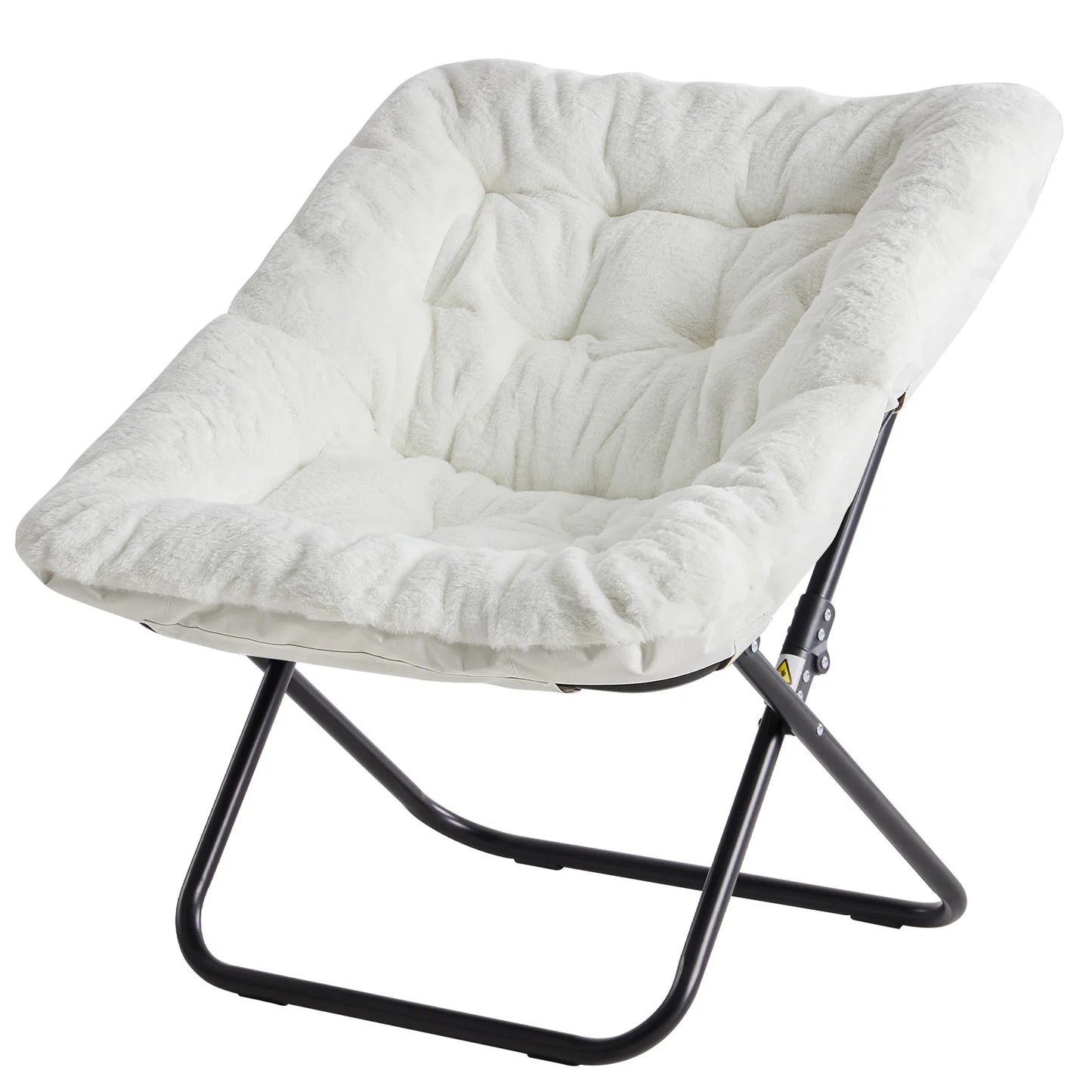 JHK 28IN Cozy Saucer Chairs Soft Faux Fur Large Size Folding Lounge Living Room Padded Seat Metal Frame