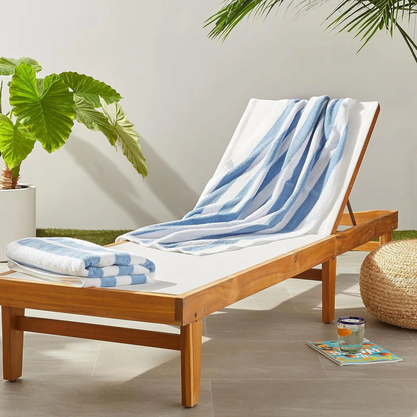 2PCS 100% Cotton Cabana Stripe Beach Towels – 30x60", Soft & Absorbent (Navy Blue)