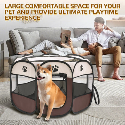 Foldable Pet Playpen for Dogs & Cats - Durable Oxford Cloth with Removable Zipper, Indoor/Outdoor
