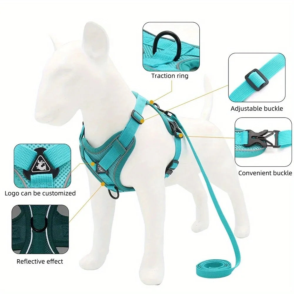 No Pull Harness and Leash Set Adjustable Pet Harness Vest for Small Dogs Cats Reflective Dog Chest Strap Lead Walking