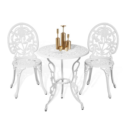 Bistro Table and Chairs Set of 2 Outdoor 3 Piece Patio Set, Rose Pattern Cast Aluminum Bistro for Garden Balcony,,