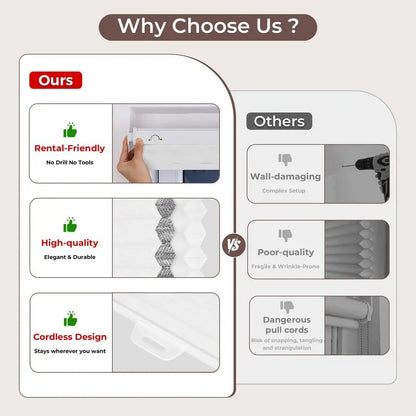 No Drill Blinds for Windows Blackout Cordless Cellular Shades Honeycomb Blinds Pull Down, Free Stop Easy Install