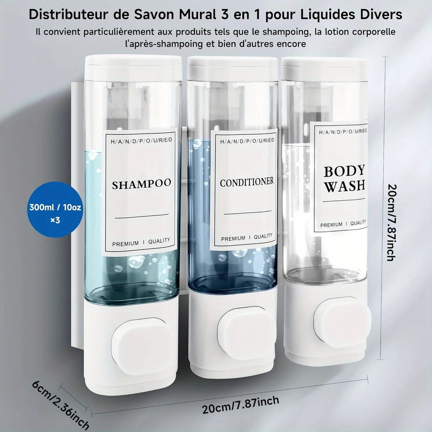 Wall-mounted Soap Dispenser, Shower Gel Dispenser, 3-in-1,No Drilling Required