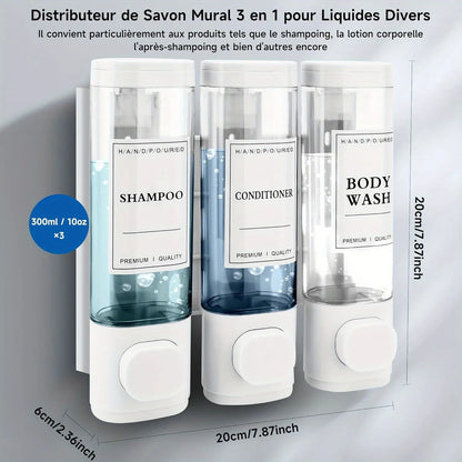 Wall-mounted Soap Dispenser, Shower Gel Dispenser, 3-in-1,No Drilling Required
