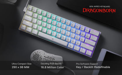 Redragon K630 Dragonborn Hot Swappable 60% Wired Vibrant RGB LED USB Gaming 61 Keys Mechanical Keyboard
