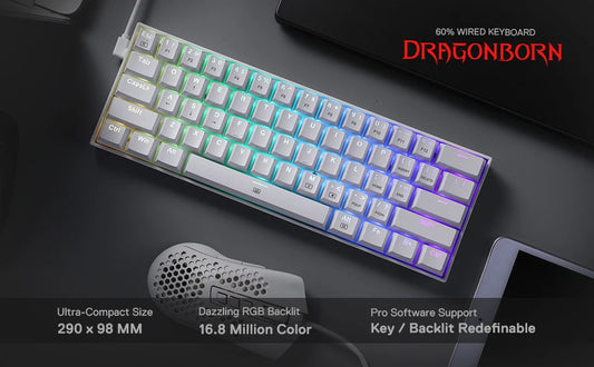 Redragon K630 Dragonborn Hot Swappable 60% Wired Vibrant RGB LED USB Gaming 61 Keys Mechanical Keyboard