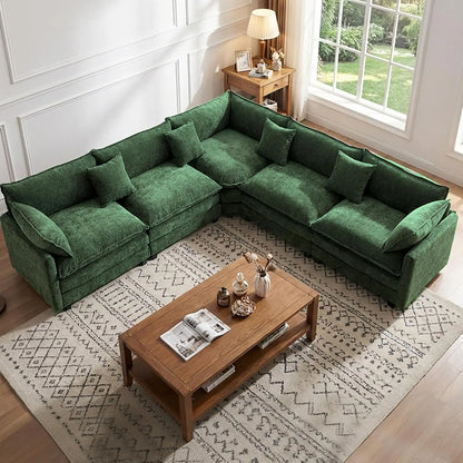 111.4" V-Shaped Corner Couch Sectional｜5 Seat Customizable Modular Cloud Couches with Chenille Deep Seat Sofa Set