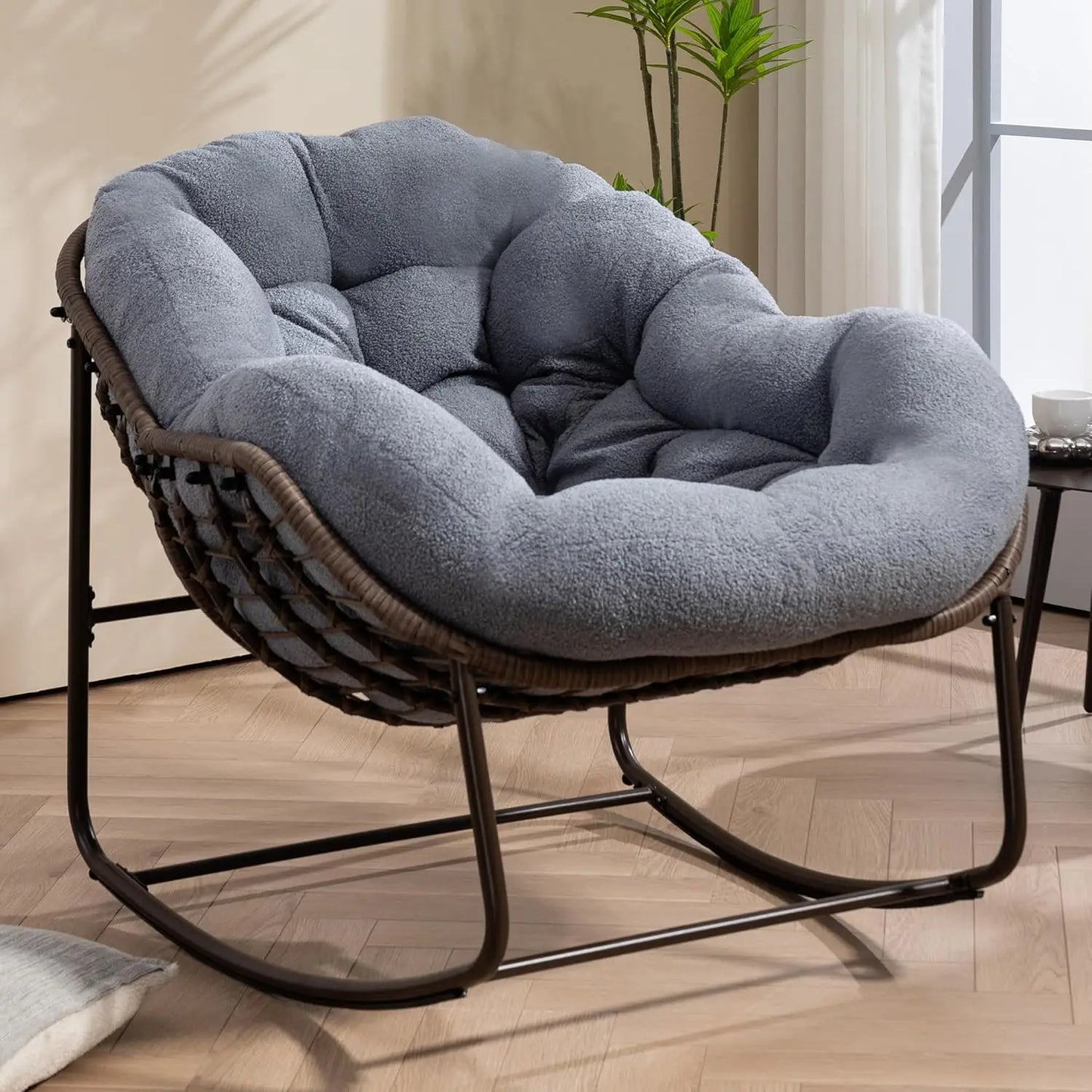 Oversized Papasan Rocking Chair Outdoor Indoor Padded Cushion Rocker Egg for Patio Porch Garden Backyard, Customized