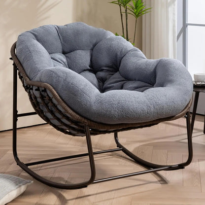 Oversized Papasan Rocking Chair Outdoor Indoor Padded Cushion Rocker Egg for Patio Porch Garden Backyard, Customized