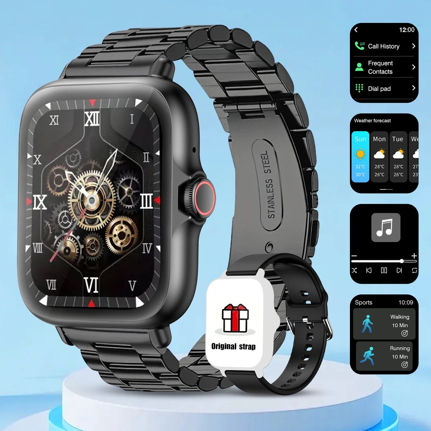 Smart watch with full touch screen, call, message reminder, compatible with iPhone/android mo