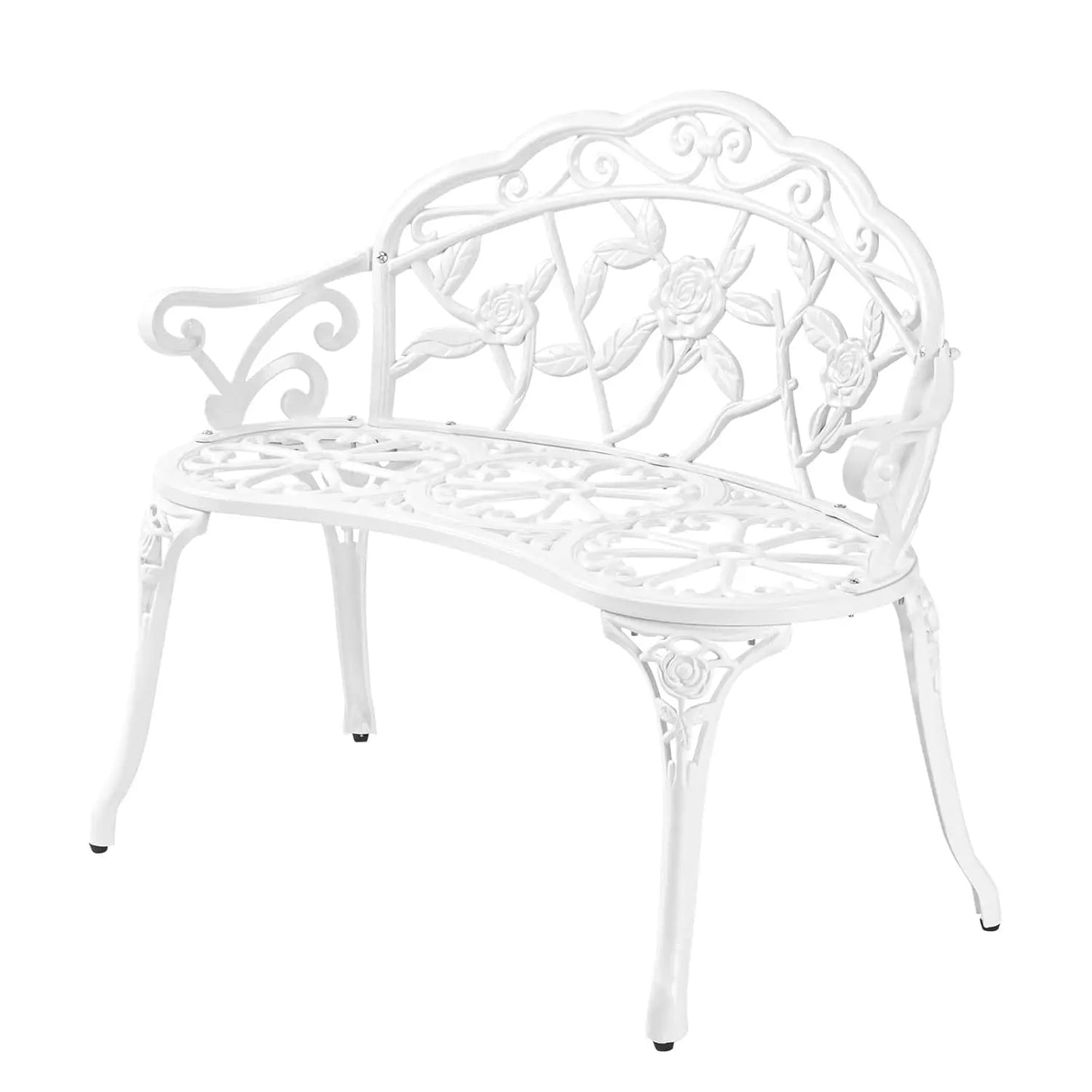 38.5" Outdoor Metal Rose Bench, 2-Person Cast Iron Cast Aluminum Frame Antique Finish
