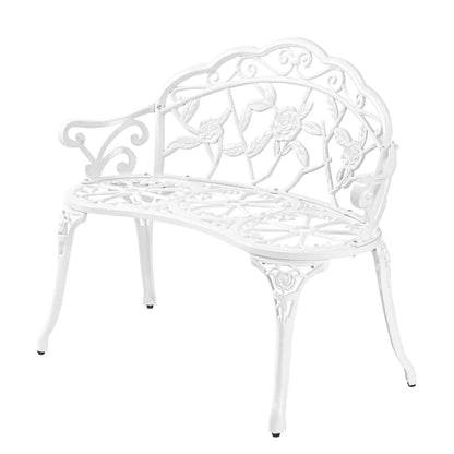 38.5" Outdoor Metal Rose Bench, 2-Person Cast Iron Cast Aluminum Frame Antique Finish