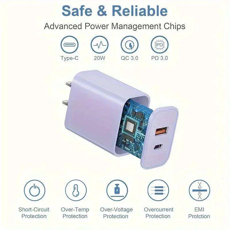 40W Quick Dual Port Charger For IPhone Charger With 6FT Lightning Cord Compatible For IPhone 14 13 12 11 Pro Max