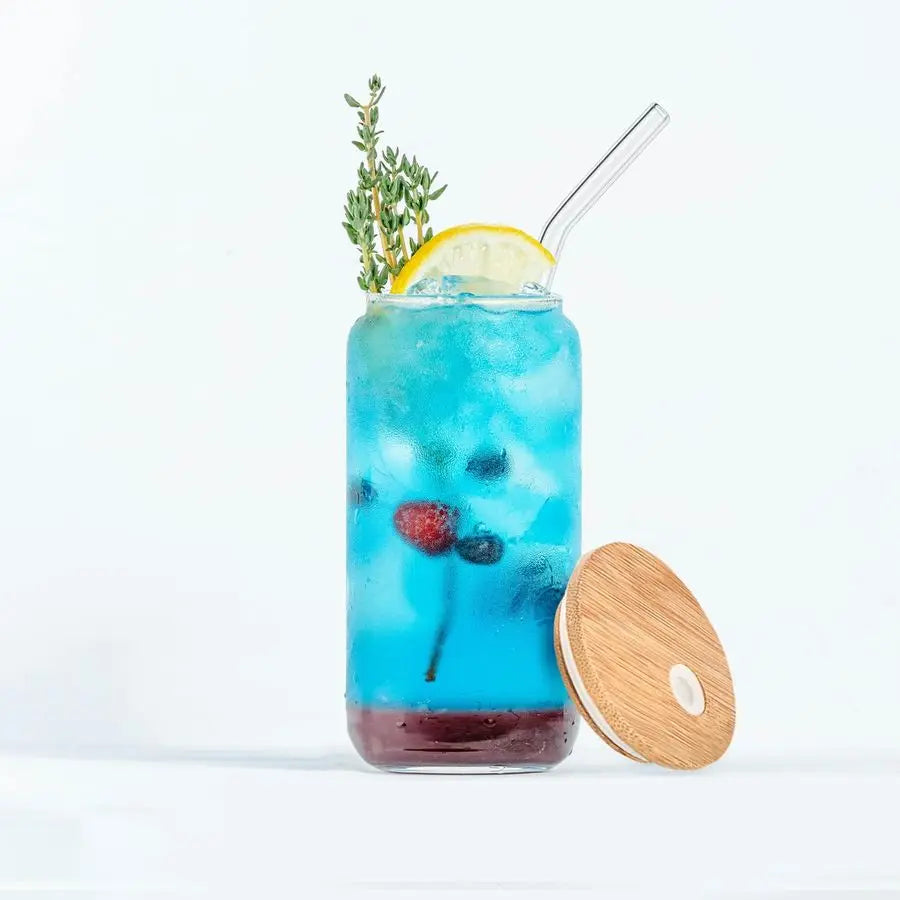20 Pack Glass Cups with Bamboo Lids and Glass Straws 16oz Clear Glass Tumblers
