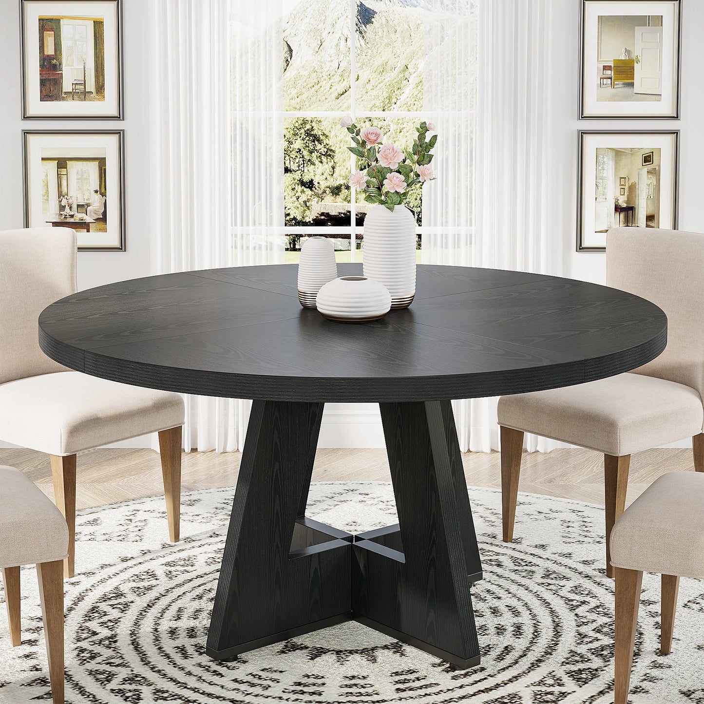 Tribesigns Round Dining Table for 4, 47 Inch Farmhouse Kitchen Table Small Dinner Table Kitchen Dinning Table
