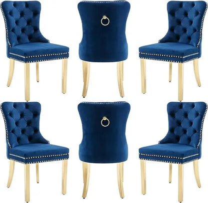 Velvet Dining Chairs Set of 6, Dining Room Chairs with Wood Legs and Pull Ring, Luxury Side Chair