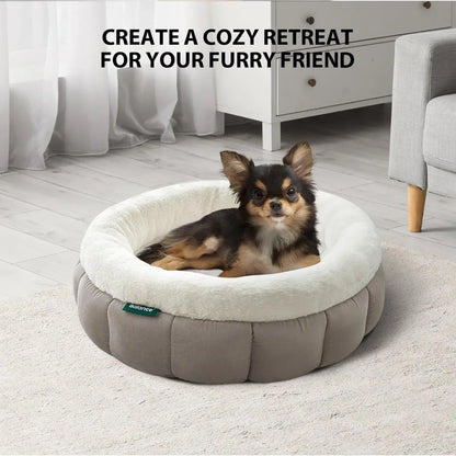 Cat Beds for Indoor Cats, Washable Round Dog Bed, Donut Dog Bed with Anti-Slip Bottom for Small Dogs, 28 Inches