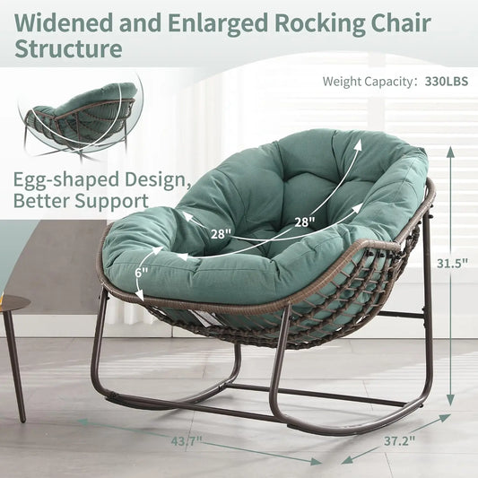 Oversized Papasan Rocking Chair Outdoor Indoor Padded Cushion Rocker Egg for Patio Porch Garden Backyard, Customized