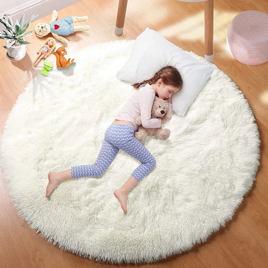 Super Soft Plush Round Rug Mat Fluffy White Carpets For Living Room Home Decor Bedroom Kid Room