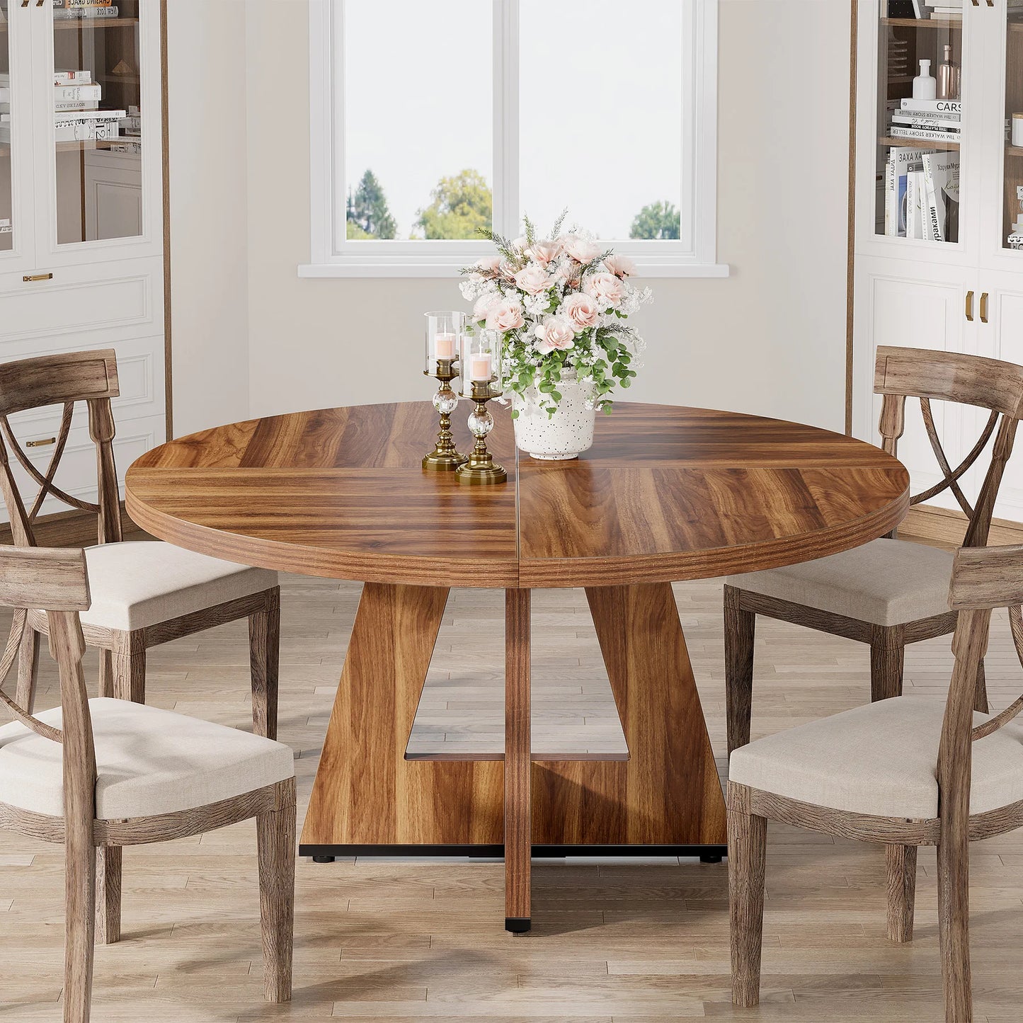 Tribesigns Round Dining Table for 4, 47 Inch Farmhouse Kitchen Table Small Dinner Table Kitchen Dinning Table