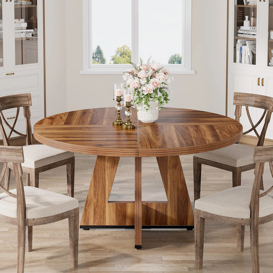 Tribesigns Round Dining Table for 4, 47 Inch Farmhouse Kitchen Table Small Dinner Table Kitchen Dinning Table