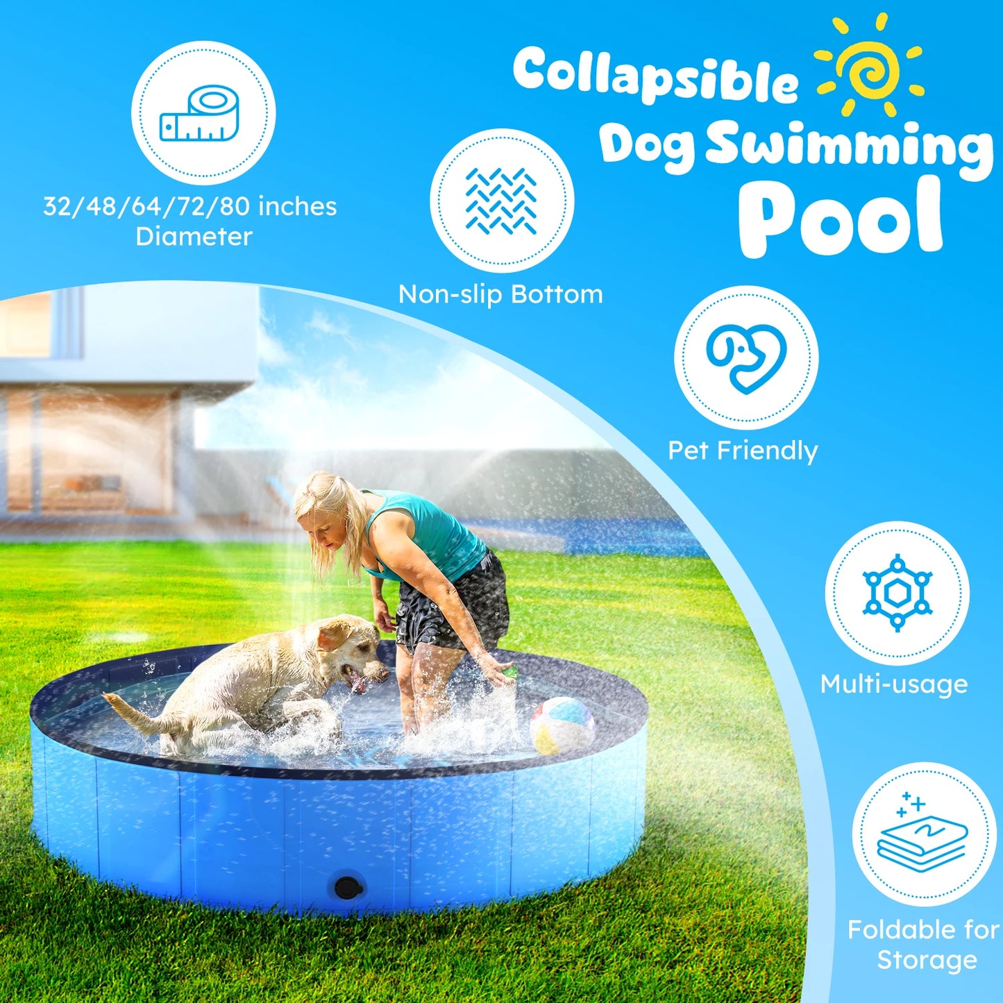 Foldable Pet Swimming Tub, Anti-Slip Collapsible Pet Bathtub, Hard Plastic Bath Pool for Pets Dogs and Cats