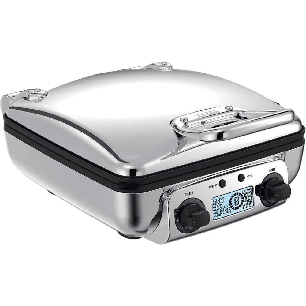1 Square Belgian Waffle Maker (4-Slice, Silver) – Perfect for Morning Meals, Holiday Brunches; Digital LCD, Audible Alerts