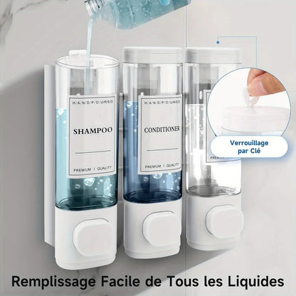 Wall-mounted Soap Dispenser, Shower Gel Dispenser, 3-in-1,No Drilling Required