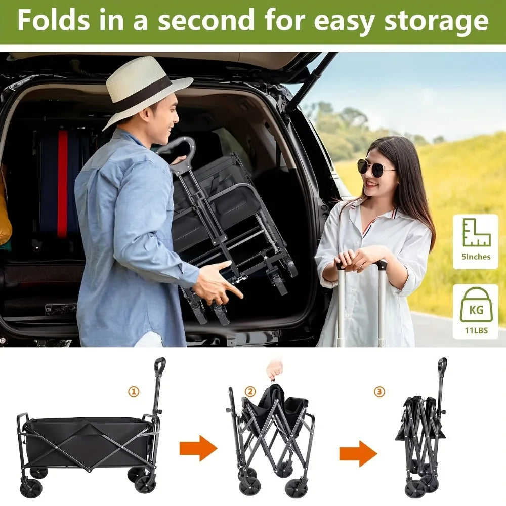 Capacity Heavy-Duty All-Terrain Folding Cart - Stainless Steel Frame and Foldable Multi-Purpose