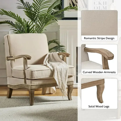 Accent Chairs Set of 2, Upholstered Lounge Arm Chair with Solid Wood Legs and Armrest, Removable Cushion Comf