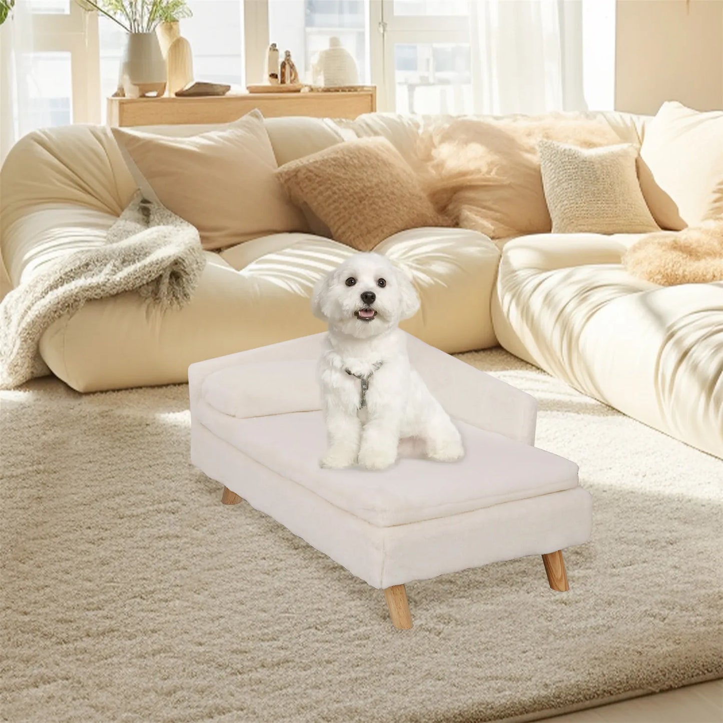 Elevated Pet Bed Cozy Pad Waterproof, Pet Sofa Bed with Sturdy Wood Legs for Small Dog Kitten