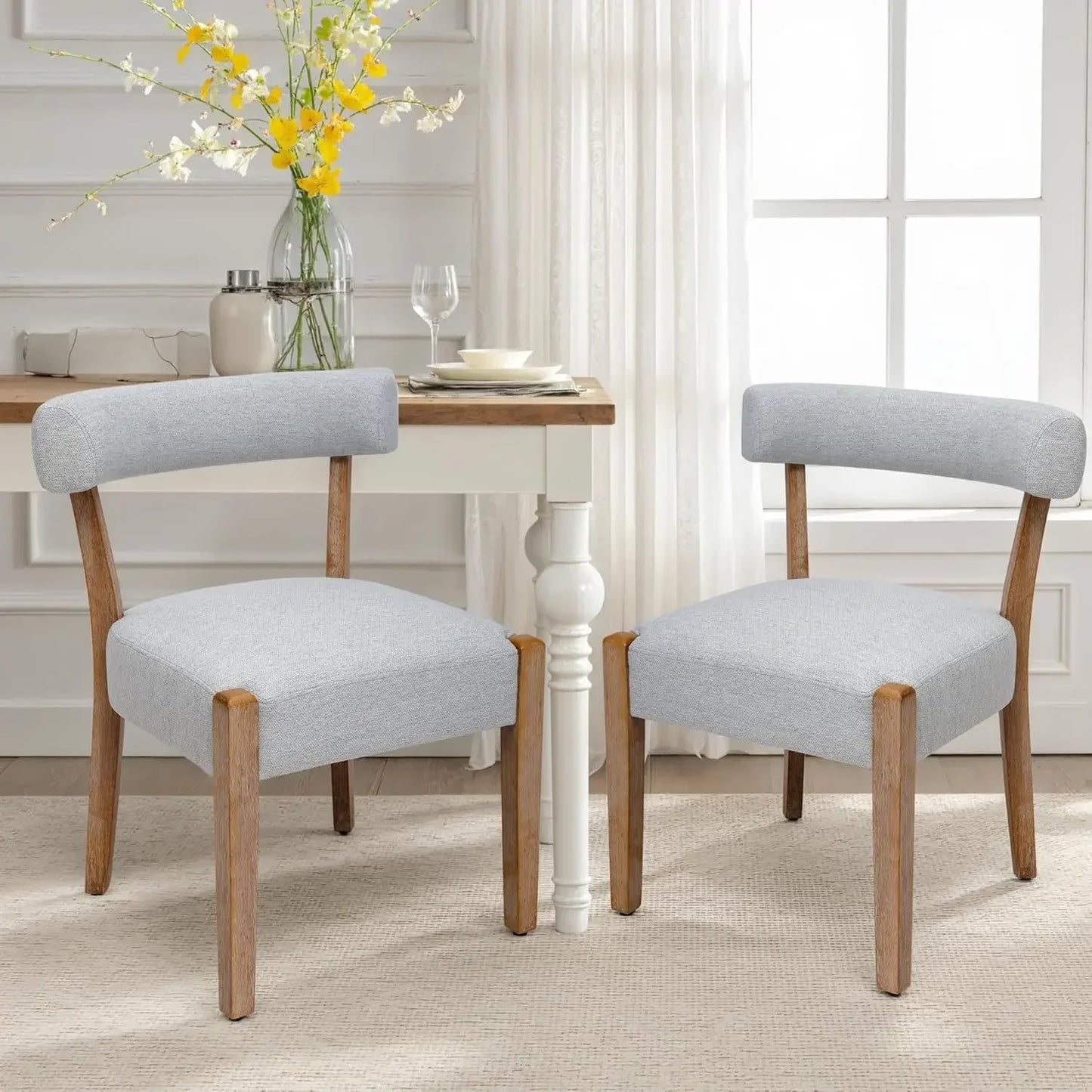 Century Modern Faux Leather Dining Chairs Low Back Wooden Upholstered Kitchen & Dining Room